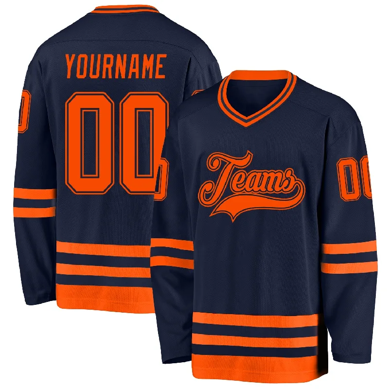 Training hockey jerseys for off-season play-Custom Navy Orange Hockey Jersey