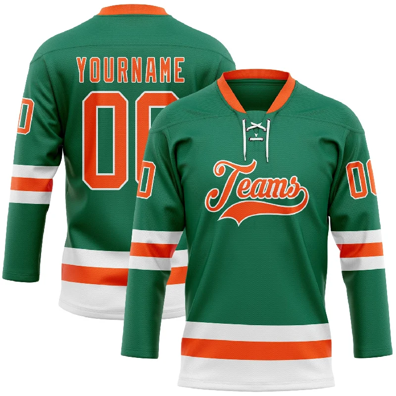 Hockey jerseys with moisture control fabric-Custom Kelly Green Orange-White Hockey Lace Neck Jersey