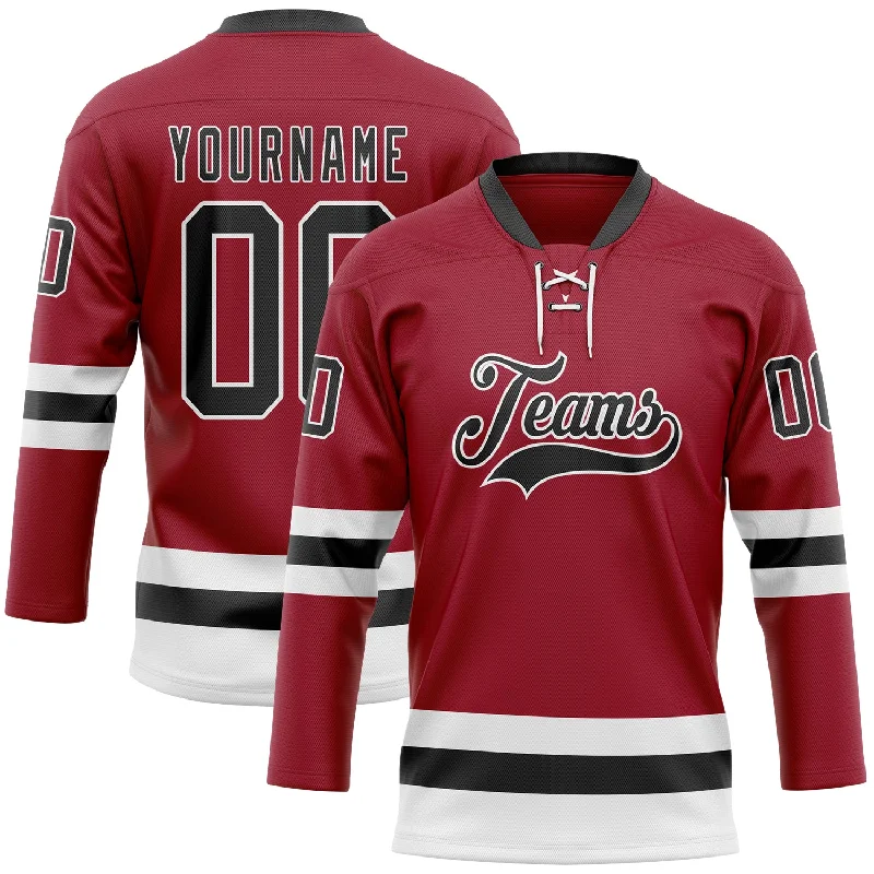 Vintage hockey jersey collection-Custom Maroon Black-White Hockey Lace Neck Jersey