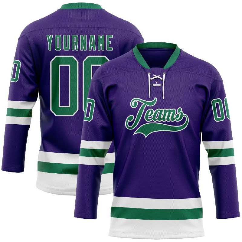 Hockey jerseys with custom patches-Custom Purple Kelly Green-White Hockey Lace Neck Jersey