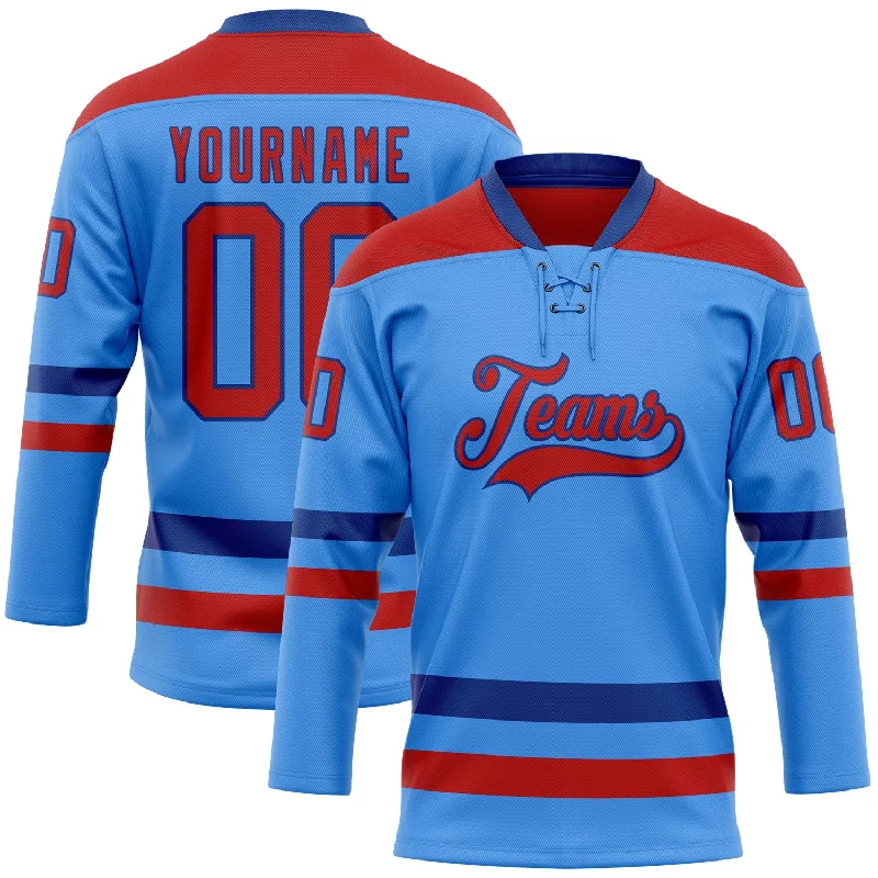 Authentic game-day hockey jersey for fans-Custom Sky Blue Red-Royal Hockey Lace Neck Jersey