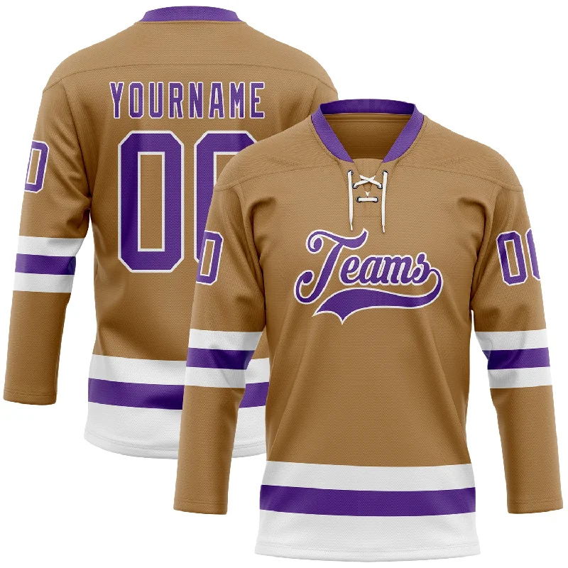 Hockey jersey with breathable fabric for comfort-Custom Old Gold Purple-White Hockey Lace Neck Jersey