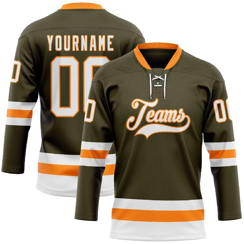 High-quality embroidered hockey jerseys-Custom Olive White-Bay Orange Salute To Service Hockey Lace Neck Jersey