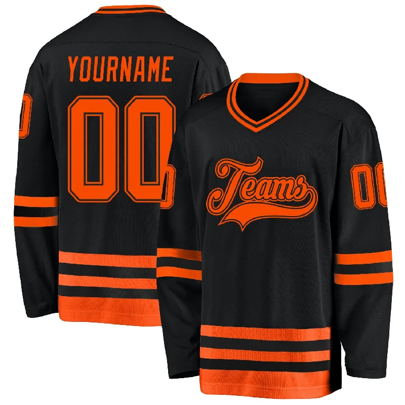 Team hockey jerseys with contrasting designs-Custom Black Orange Hockey Jersey