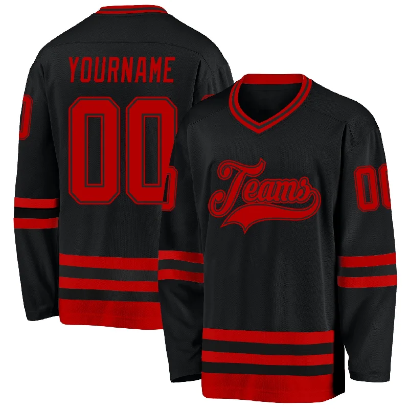 Hockey jerseys with moisture control fabric-Custom Black Red Hockey Jersey