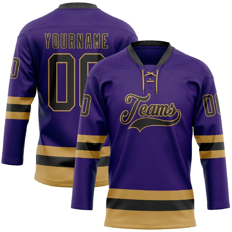 Vintage hockey jersey collection-Custom Purple Black-Old Gold Hockey Lace Neck Jersey