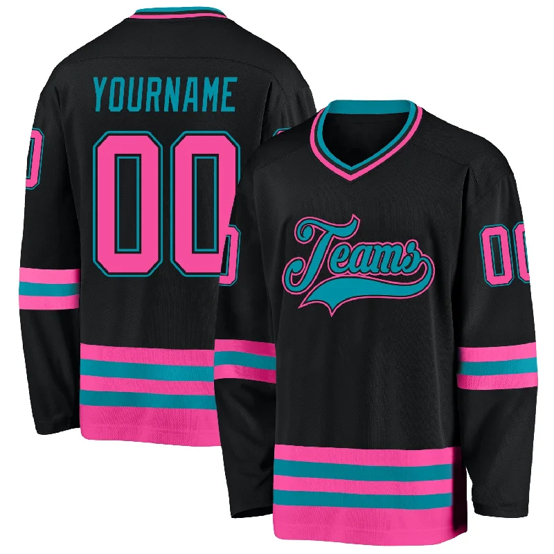 Custom hockey jerseys for ice skating competitions-Custom Black Pink-Teal Hockey Jersey