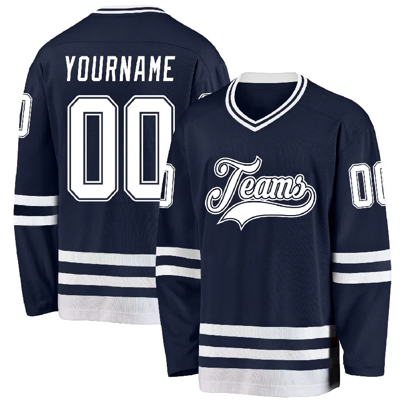 Custom-fit hockey jerseys for team players-Custom Navy White Hockey Jersey