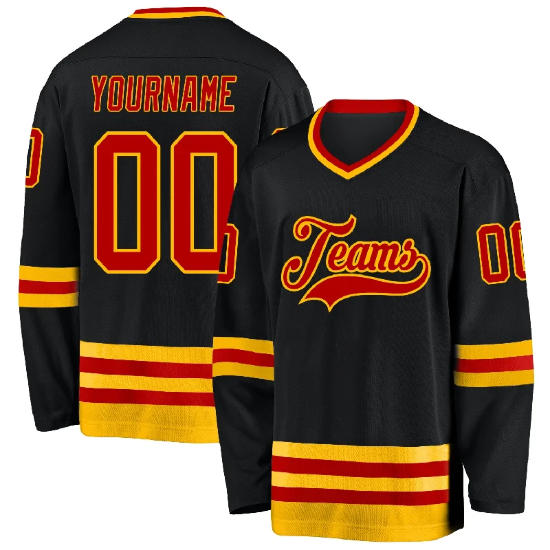 Affordable custom hockey jerseys for budget teams-Custom Black Red-Gold Hockey Jersey