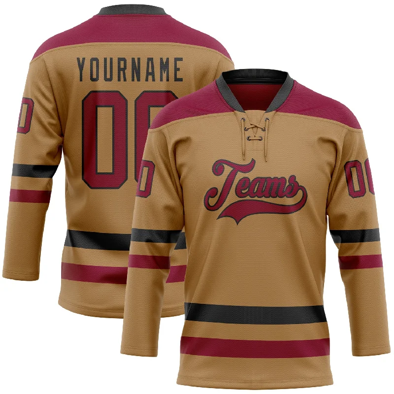 Replica hockey jersey for fans-Custom Old Gold Maroon-Black Hockey Lace Neck Jersey