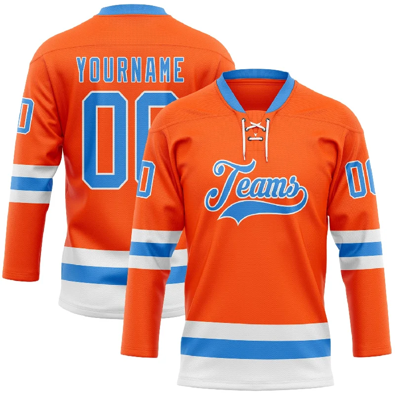 Hockey jerseys for college teams and leagues-Custom Orange Powder Blue-White Hockey Lace Neck Jersey