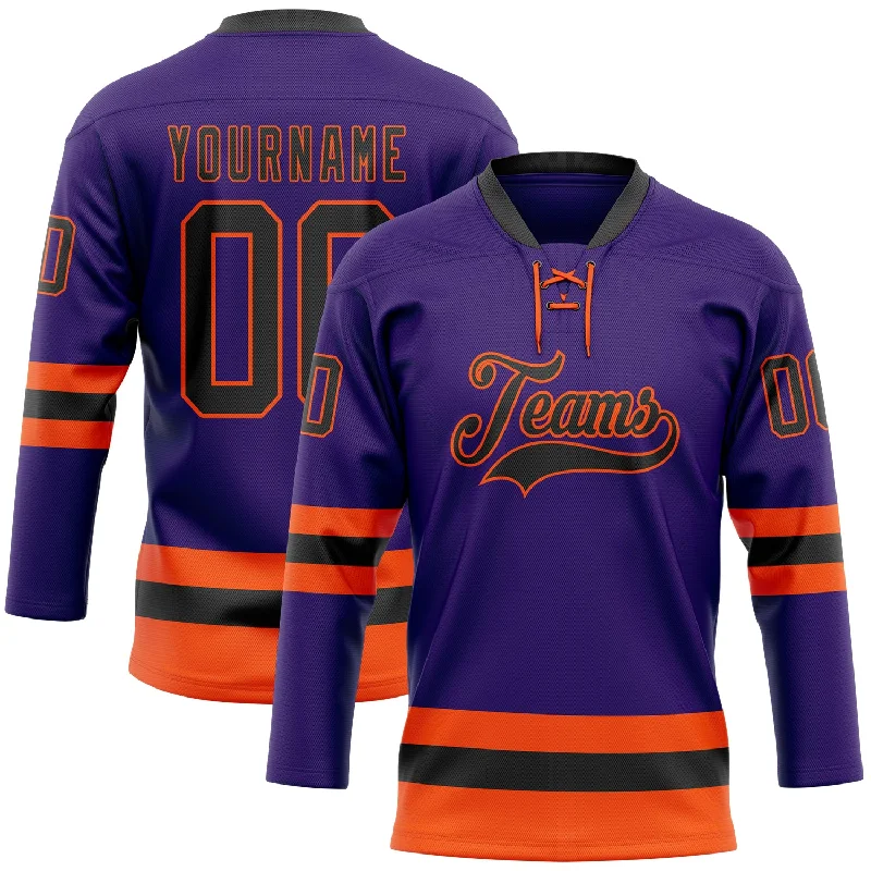 Authentic hockey jerseys for collectors-Custom Purple Black-Orange Hockey Lace Neck Jersey