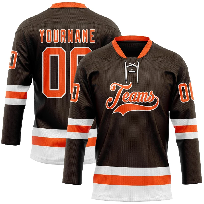 High-quality pro-style hockey jersey for fans-Custom Brown Orange-White Hockey Lace Neck Jersey