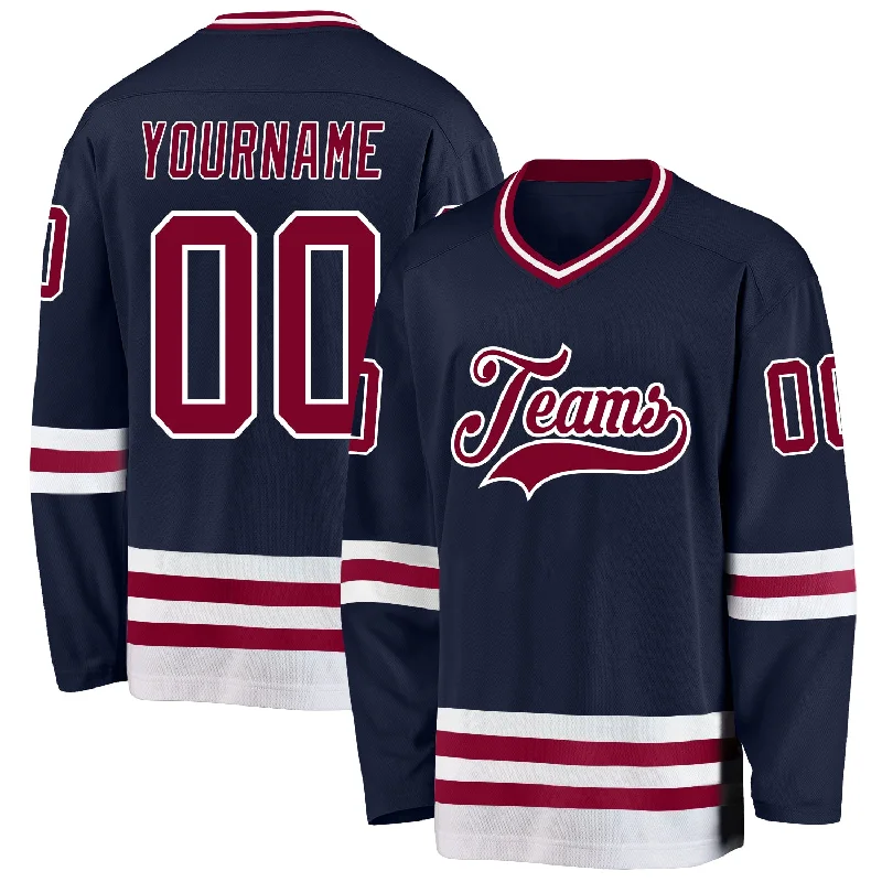 Kids’ hockey jersey with team number-Custom Navy Maroon-White Hockey Jersey