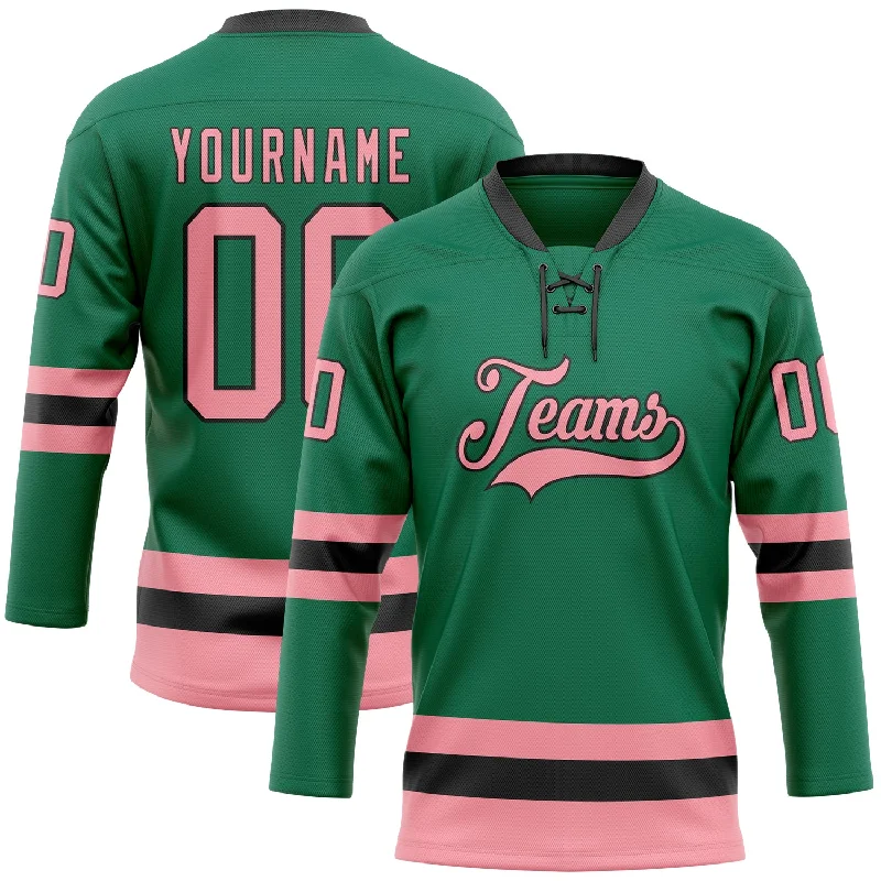 Stylish hockey jerseys for fashion-forward fans-Custom Kelly Green Medium Pink-Black Hockey Lace Neck Jersey