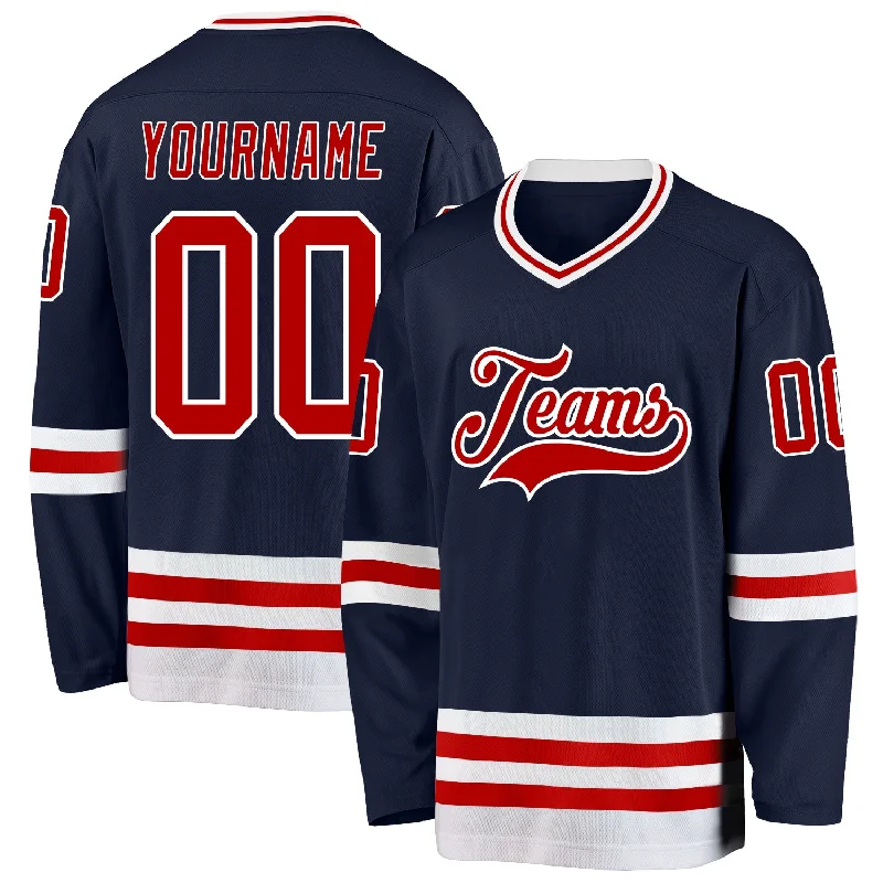 Authentic game-day hockey jersey for fans-Custom Navy Red-White Hockey Jersey