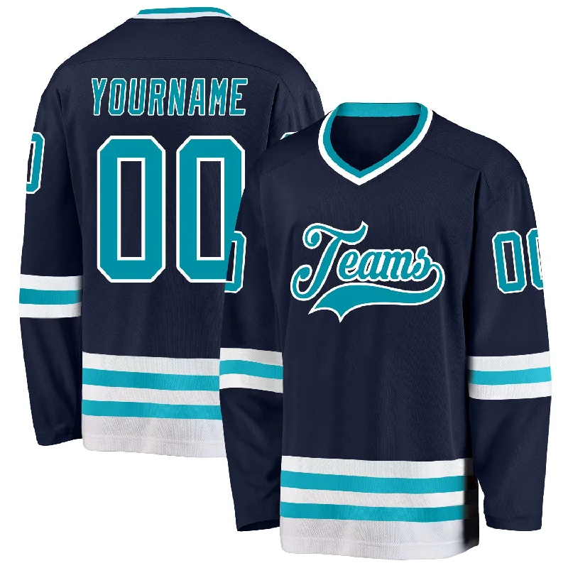 Customized jersey for hockey team events-Custom Navy Teal-White Hockey Jersey