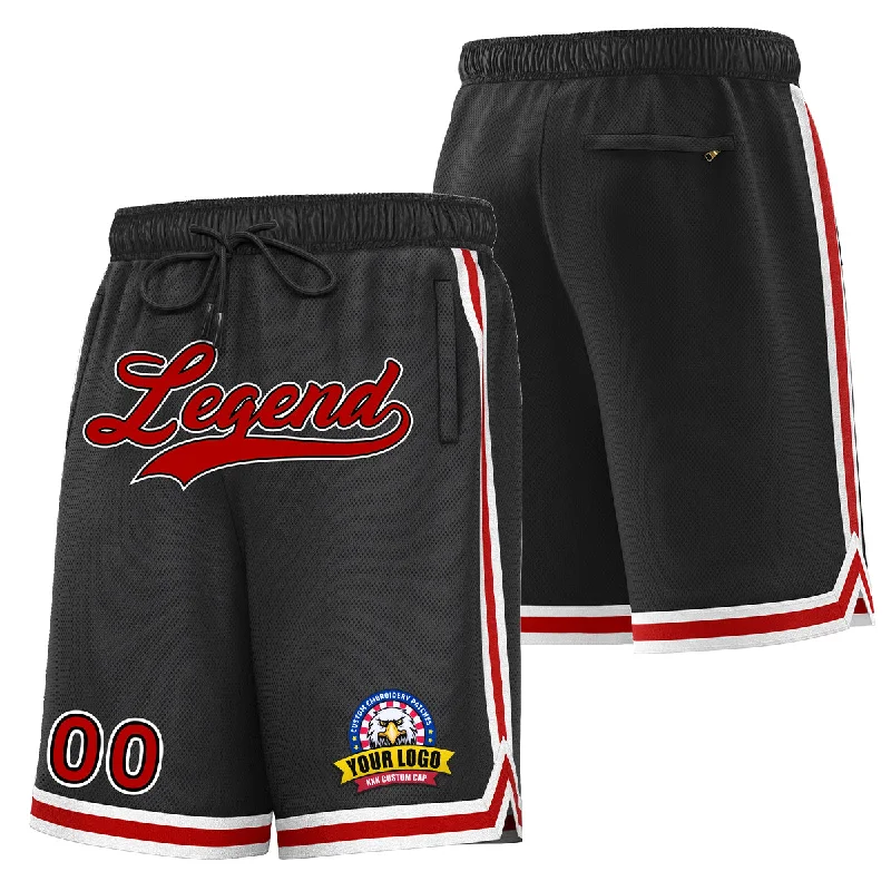 Lightweight basketball shorts for summer games-Custom Black Red Basketball Shorts