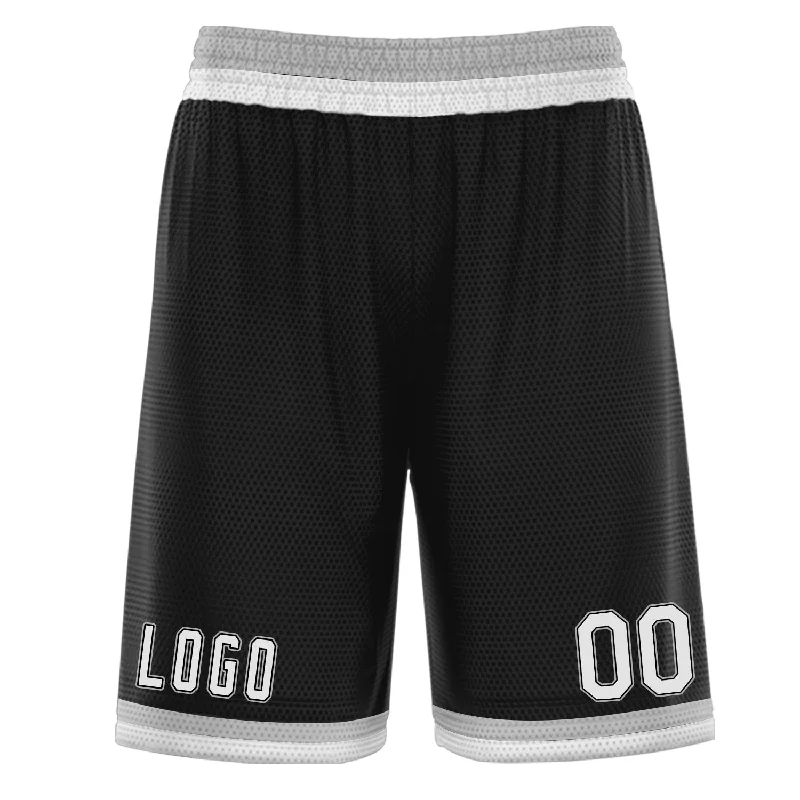 Custom basketball shorts with embroidered patches for teams-Custom Black White Grey Basketball Shorts