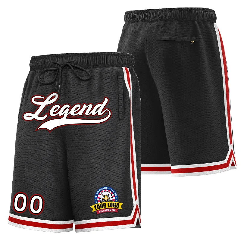 Custom basketball shorts with sponsor logos-Custom Black White Red Basketball Shorts