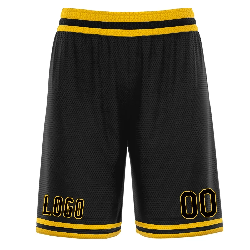 Basketball shorts with custom color combinations-Custom Black Yellow Athletic Basketball Shorts