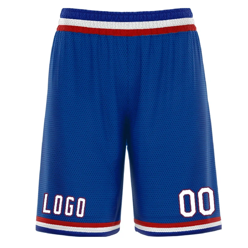 Basketball shorts with bold team logos for fans-Custom Blue White Red Basketball Shorts