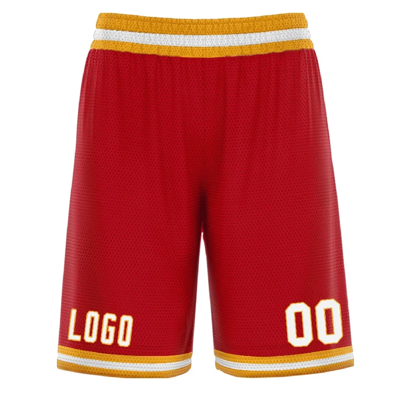 Personalized basketball shorts with name and number-Custom Red Yellow White Basketball Shorts