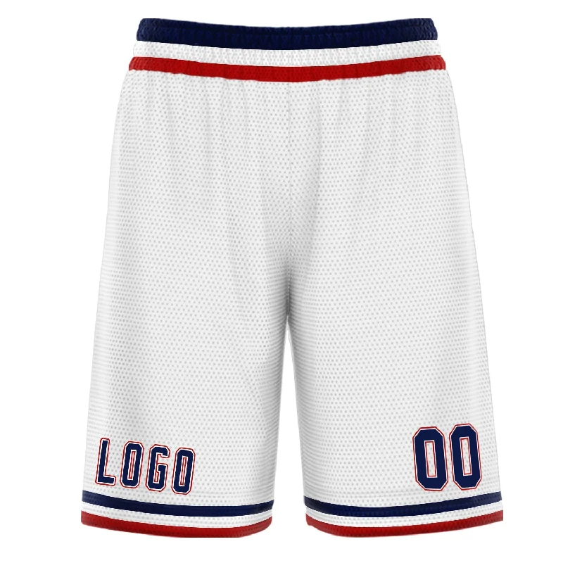 Basketball shorts with mesh lining for breathability-Custom White Navy Basketball Shorts