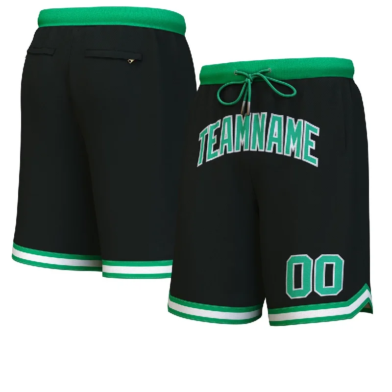 Personalized basketball shorts for fan merchandise-Custom Black Green-White Personalized Basketball Shorts