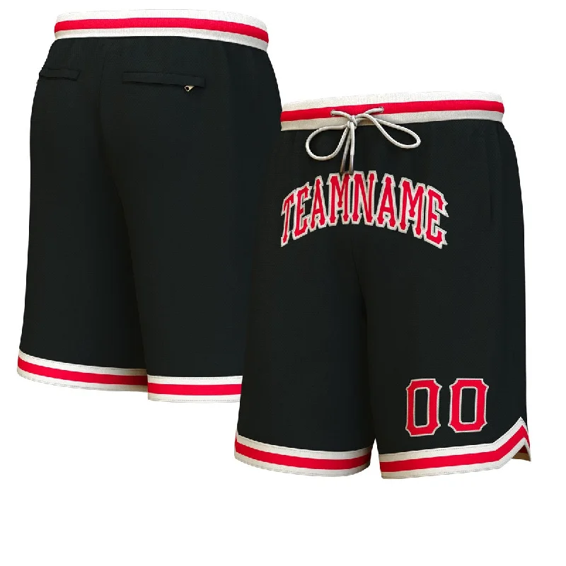 Basketball shorts with stretchable fabric for mobility-Custom Black Red-Cream Personalized Basketball Shorts