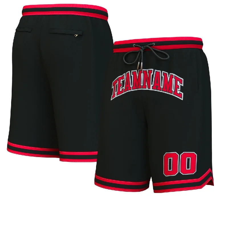 Basketball shorts with an adjustable waistband for fit-Custom Black Red-White Personalized Basketball Shorts