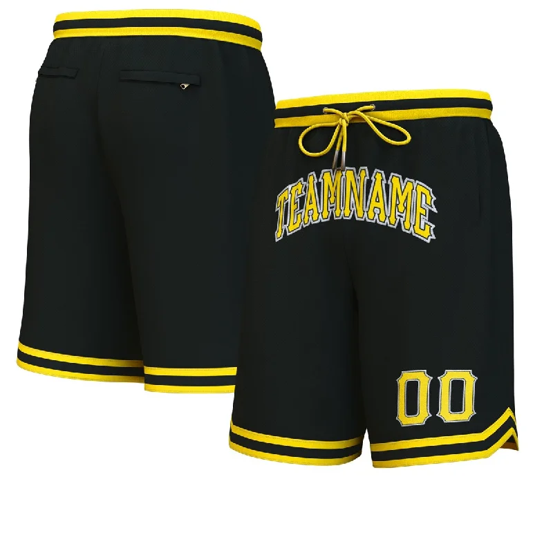 Personalized basketball shorts for family sporting events-Custom Black Yellow-White Personalized Basketball Shorts