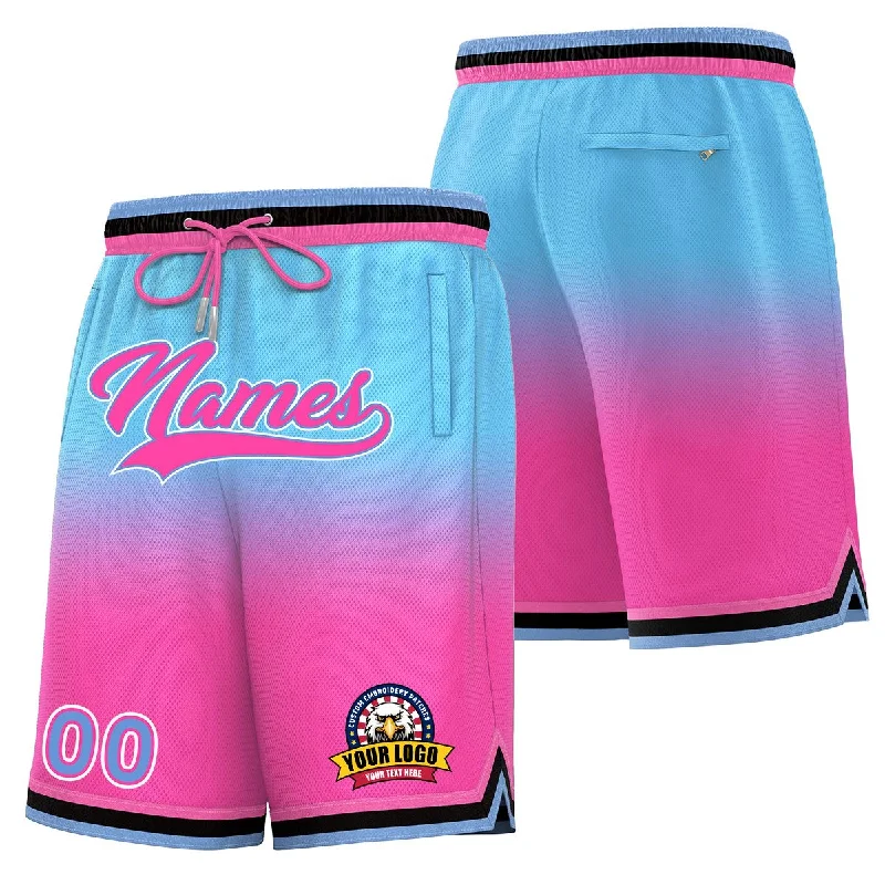 Basketball shorts with breathable fabric for outdoor play-Custom Blue Pink Personalized Gradient Fashion Basketball Shorts