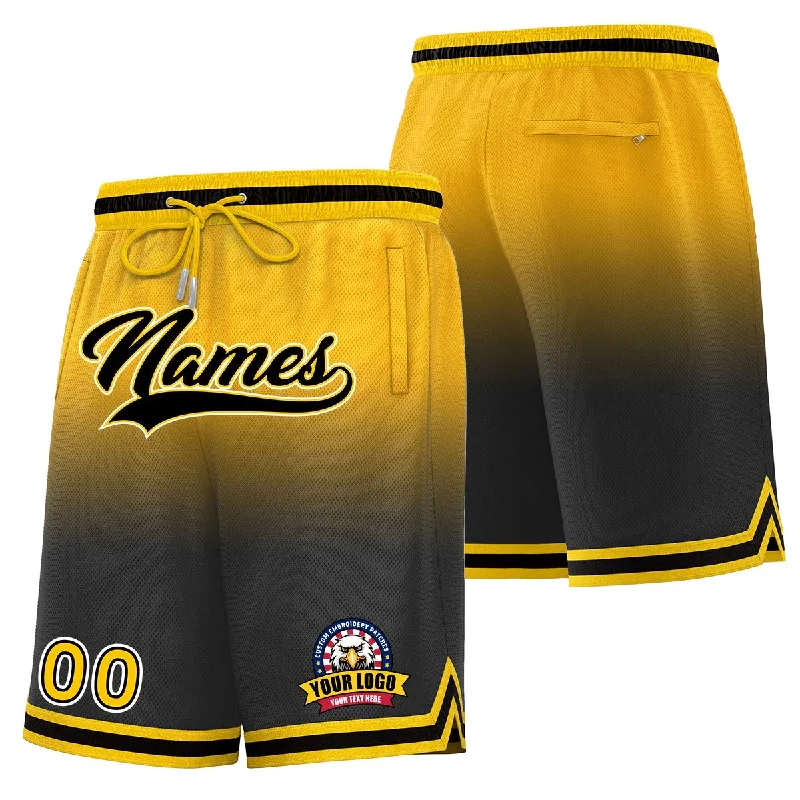 Custom basketball shorts with player-specific designs-Custom Gold Black Personalized Gradient Fashion Basketball Shorts