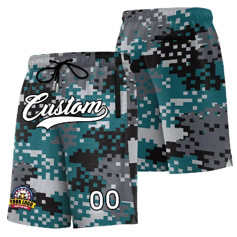 Basketball shorts with bold, team-specific designs-Custom Gray White Black Camo Basketball Shorts