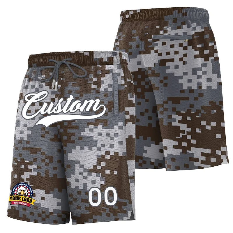 Custom basketball shorts for indoor games-Custom Gray White Dark Gray Camo Basketball Shorts