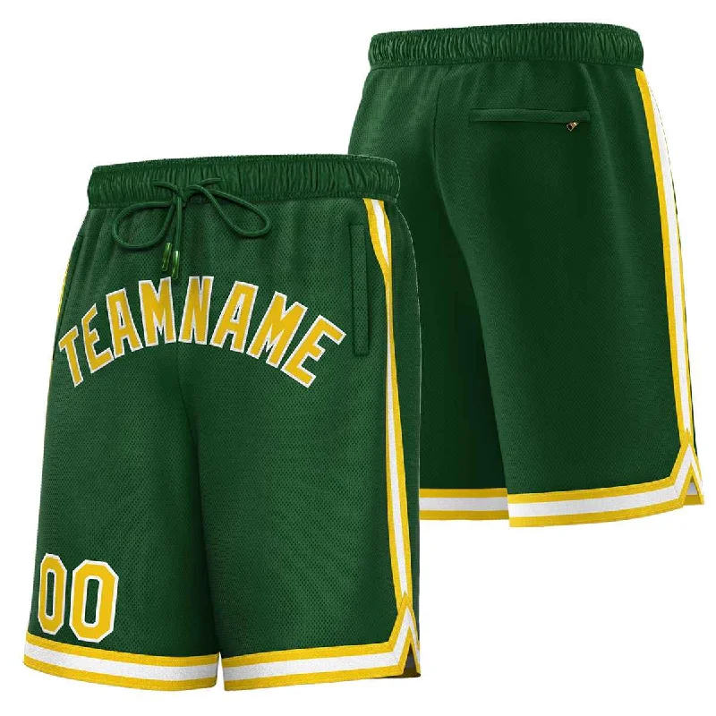 Basketball shorts with side vent panels for breathability-Custom Green Yellow-White Sport Basketball Shorts