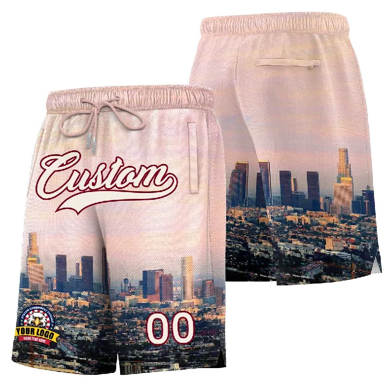 Basketball shorts with built-in compression for support-Custom Personalized Los Angeles City Landscape Basketball Shorts