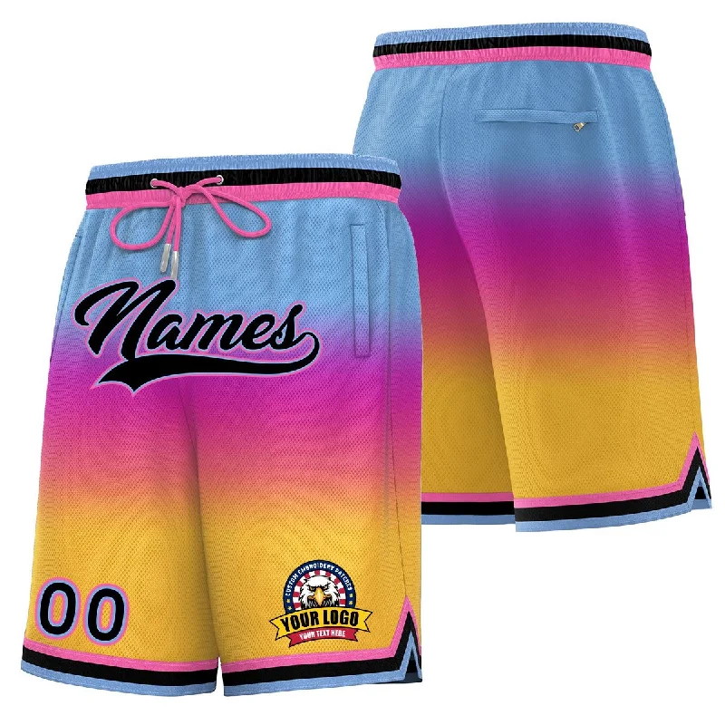 Custom basketball shorts for college teams-Custom Light Blue Yellow Personalized Gradient Fashion Basketball Shorts