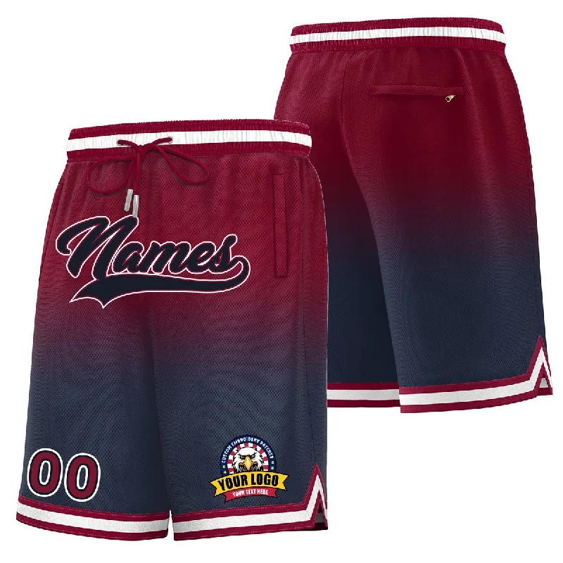 Basketball shorts with tailored fit for a sleek look-Custom Maroon Navy Personalized Gradient Fashion Basketball Shorts