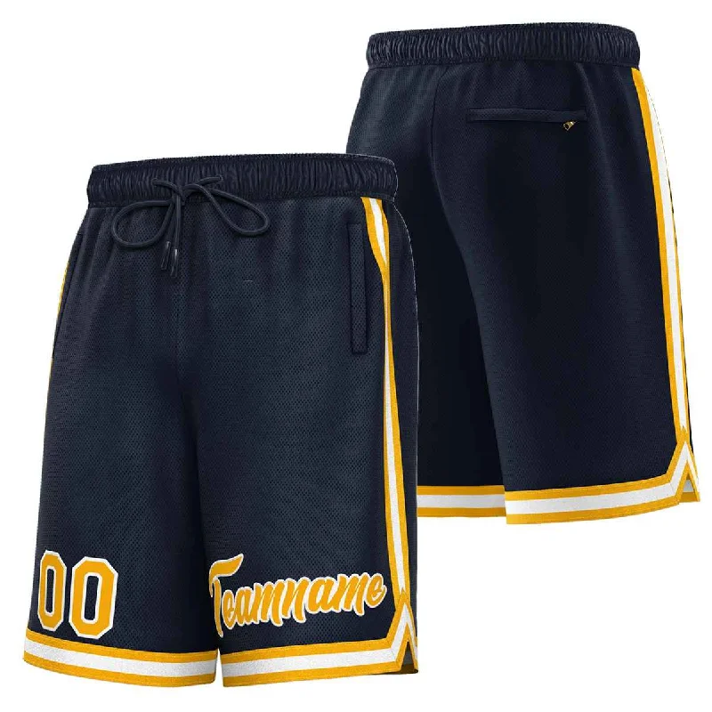 Basketball shorts with pockets for player essentials-Custom Navy Gold-White Sport Basketball Shorts