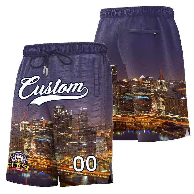 Basketball shorts with adjustable elastic waistband-Custom Personalized Pittsburgh City Landscape Basketball Shorts