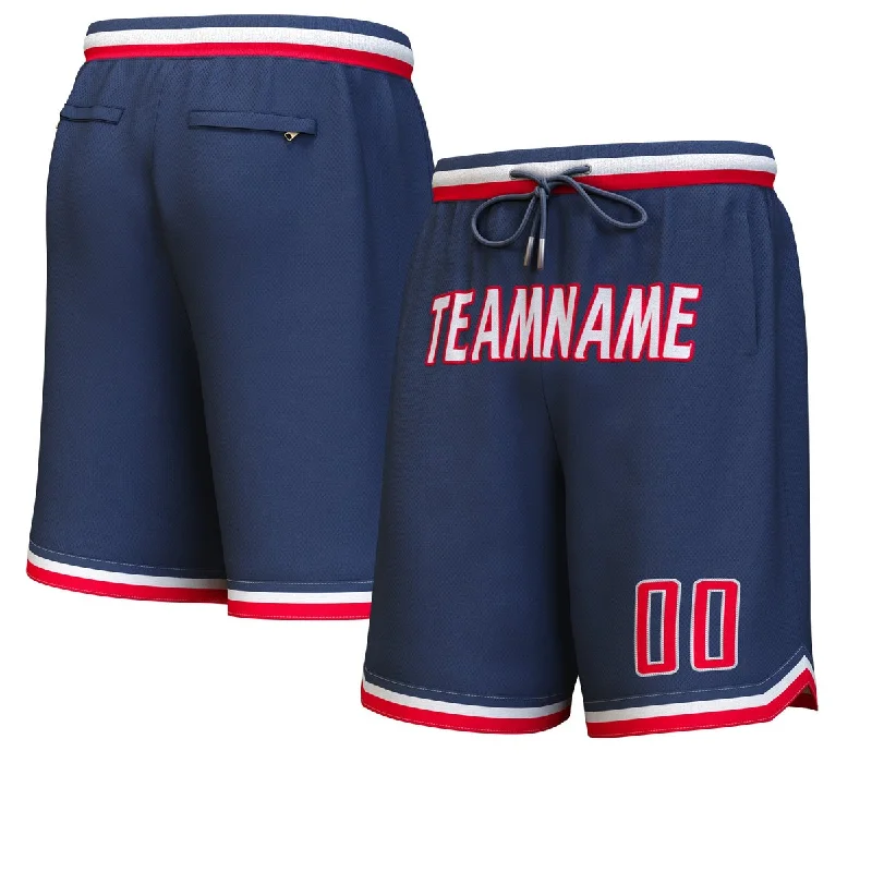 Custom basketball shorts with player-specific designs-Custom Navy White-Red Personalized Basketball Shorts