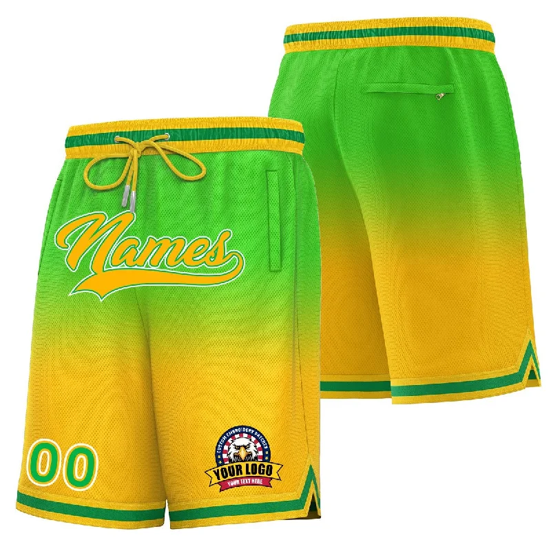 Basketball shorts with tailored fit for a sleek look-Custom Neon Green Yellow Personalized Gradient Fashion Basketball Shorts