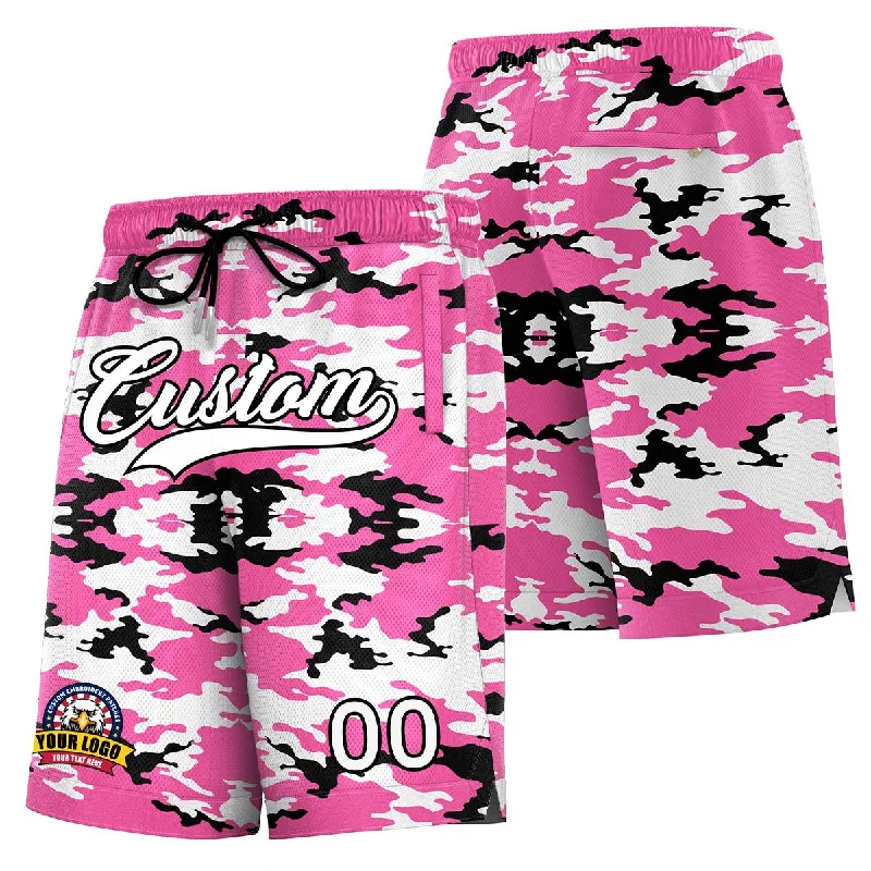 Basketball shorts for warm-up sessions with breathable fabric-Custom Pink White Black Camo Basketball Shorts