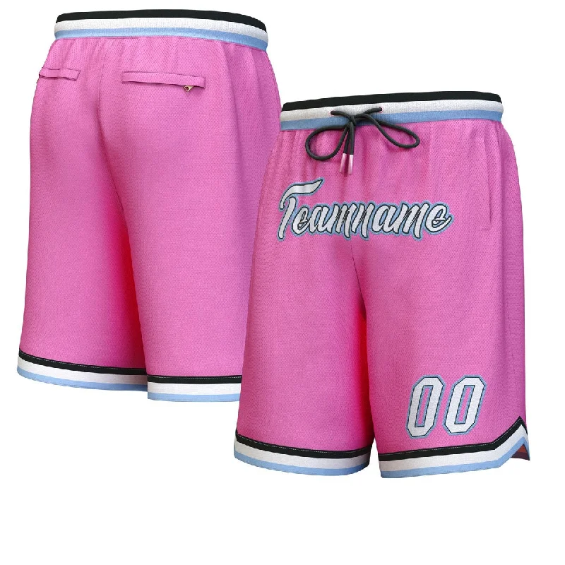 Basketball shorts with mesh side panels for airflow-Custom Pink White-Light Blue Personalized Basketball Shorts