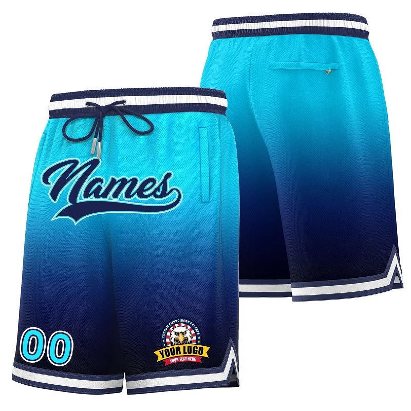 Basketball shorts with reflective logos for night games-Custom Powder Blue Black Personalized Gradient Fashion Basketball Shorts