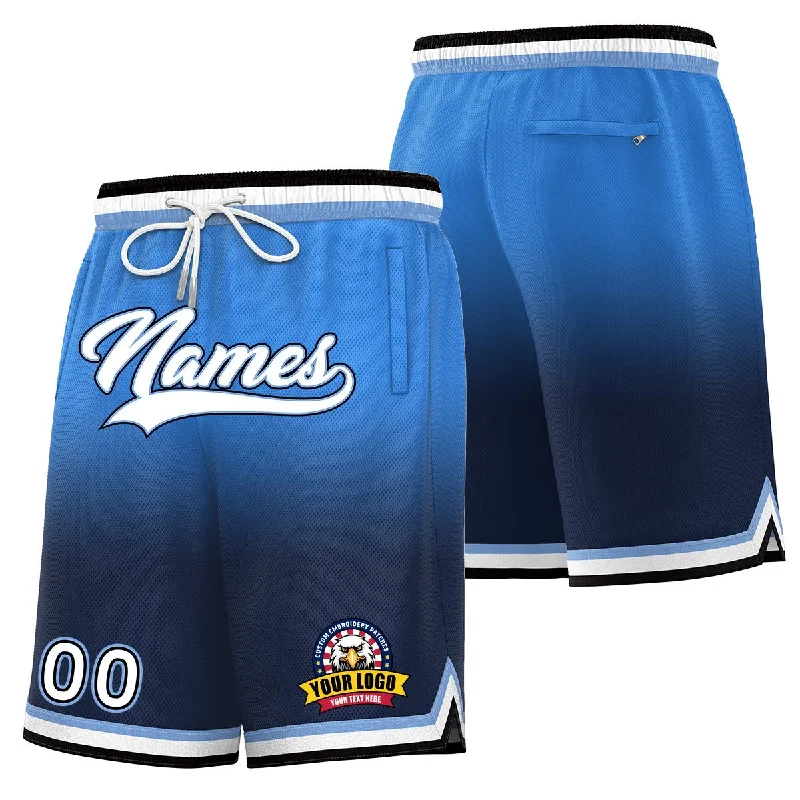 Basketball shorts with elastic stretch material for flexibility-Custom Powder Blue Navy Personalized Gradient Fashion Basketball Shorts