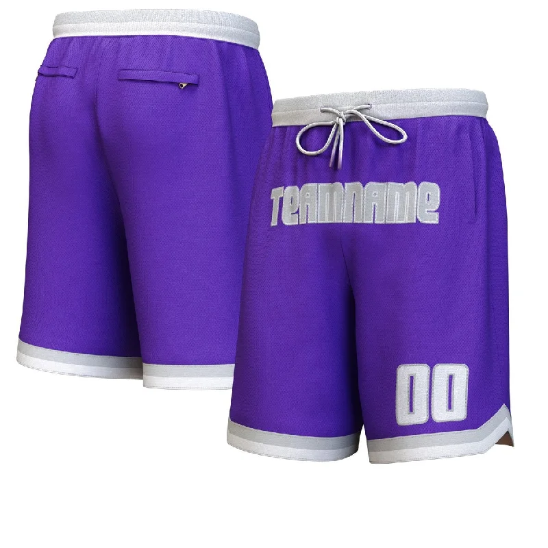 Basketball shorts for casual streetwear style-Custom Purple Gray-White Personalized Basketball Shorts