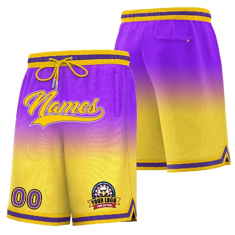 Basketball shorts with reflective details for safety-Custom Purple Yellow Personalized Gradient Fashion Basketball Shorts